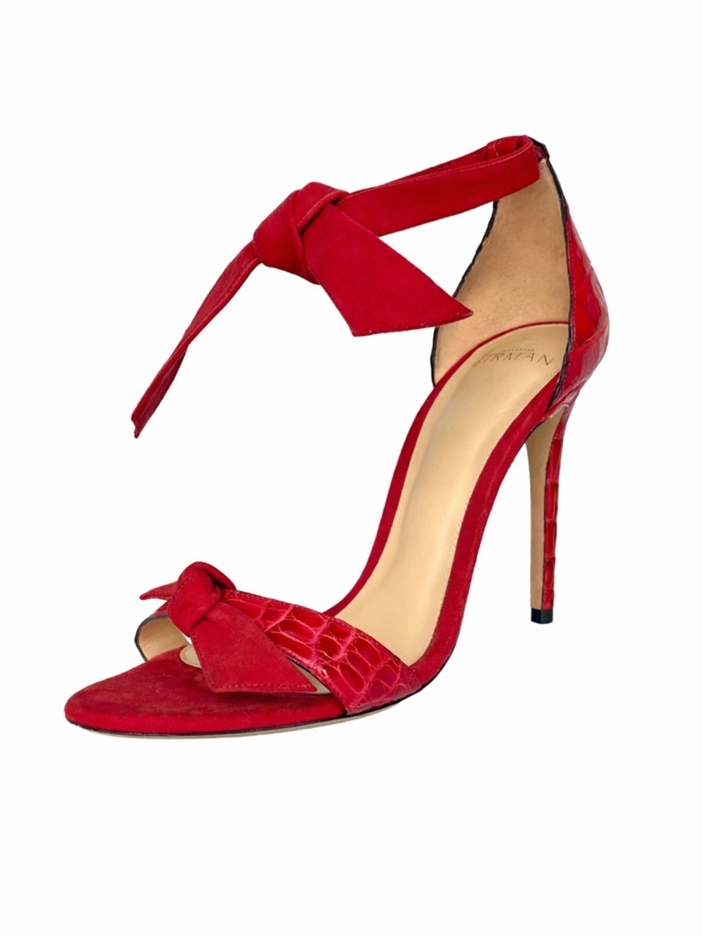 Alexandre Birman Clarita Red Suede Bow Heels Croc Embossed 7.5